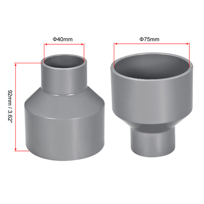 Harfington Uxcell 75mm x 40mm PVC Reducing Coupling Hub by Hub, DWV Pipe Fittings Gray