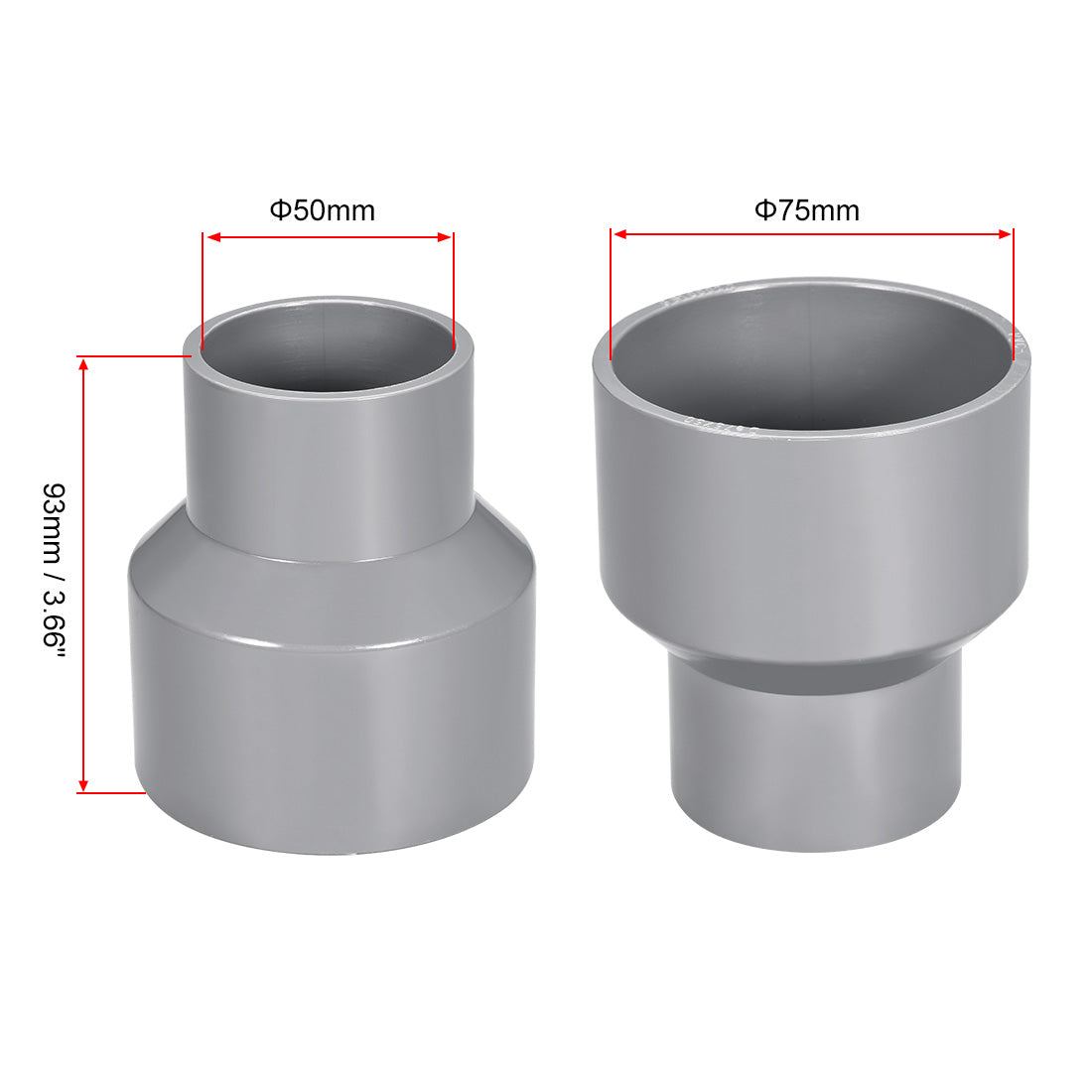 uxcell Uxcell 75mm x 50mm PVC Reducing Coupling Hub by Hub, DWV Pipe Fittings Gray