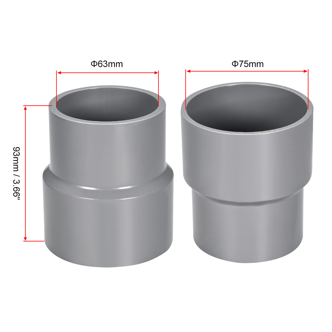 uxcell Uxcell 75mm x 63mm PVC Reducing Coupling Hub by Hub, DWV Pipe Fitting, Gray 2Pcs