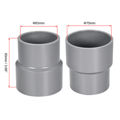 Harfington Uxcell 75mm x 63mm PVC Reducing Coupling Hub by Hub, DWV Pipe Fitting, Gray 2Pcs