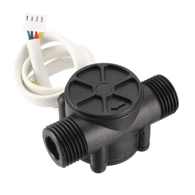 Harfington Uxcell Hall Effekt Durchflusssensor für flüssiges Wasser Schalter Zähler Zubehör Schwarz G1 / 2 1-30 L/ min (4-Draht)