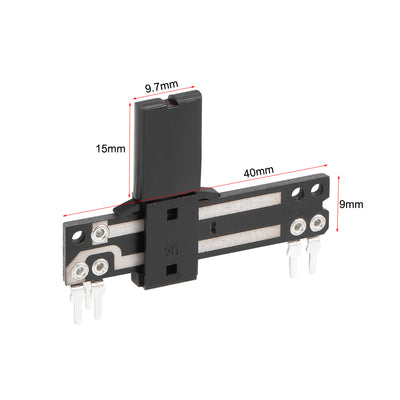 Harfington Uxcell 1pcs Fader Variable Resistors Mixer 40mm Straight Slide Potentiometer B100K Ohm Linear Double Potentiometers For Dimming Tuning with Light 15mm Shaft