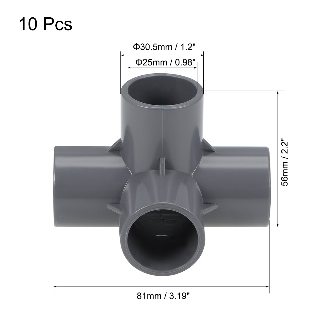 uxcell Uxcell 25 mm, 10 Stück 4-Wege T-Stück PVC Anschlussbogen Möbel Grau PVC Bewässerungssprinkler Rohrverbinder