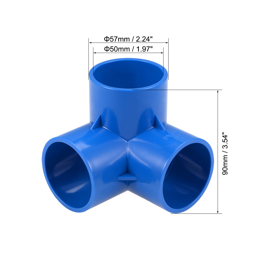 uxcell Uxcell 3-Way Elbow PVC Fitting, 50mm Socket, Tee Corner Fittings Blue 4Pcs