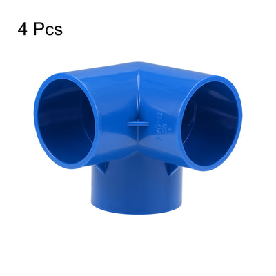 Harfington Uxcell 3-Way Elbow PVC Fitting, 50mm Socket, Tee Corner Fittings Blue 4Pcs