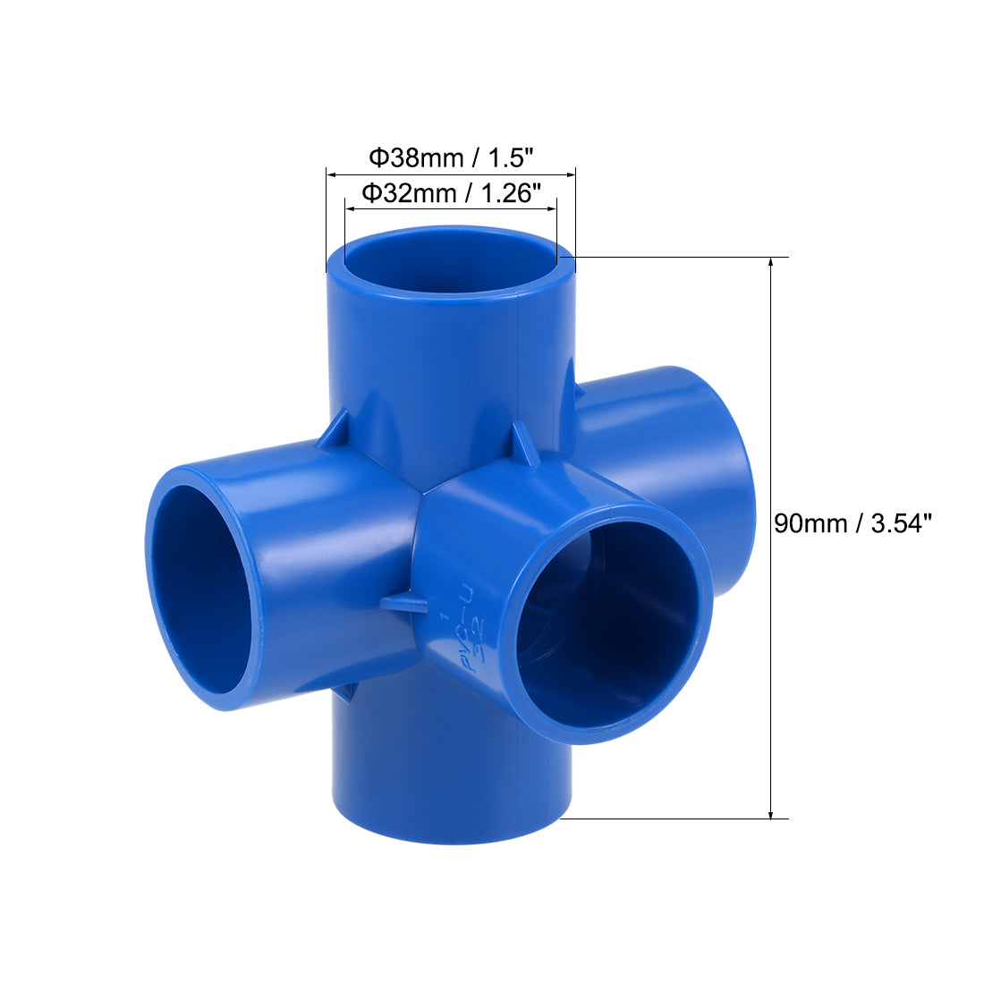 uxcell Uxcell 5-Way 32mm Tee PVC Fitting Elbow - PVC Furniture Elbow Fittings Blue 10Pcs