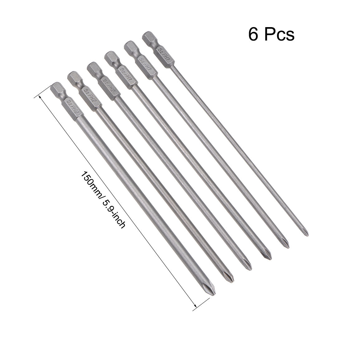 uxcell Uxcell Sechskantschaft S2 Schraubendreherbit Inch Länge 6pcs 1/4 * 3PH1-6PH2 * 150mm