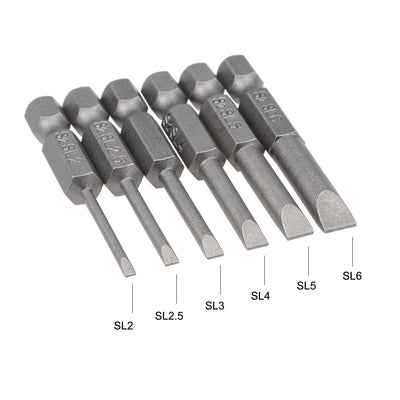 Harfington Uxcell Bits Satz Sechskantschaft magnetisch Schraubendreherbit S2 Schraubenzieher Satz Werkzeug Inch Länge 6pcs 1/4 * SL2-SL6 * 50mm