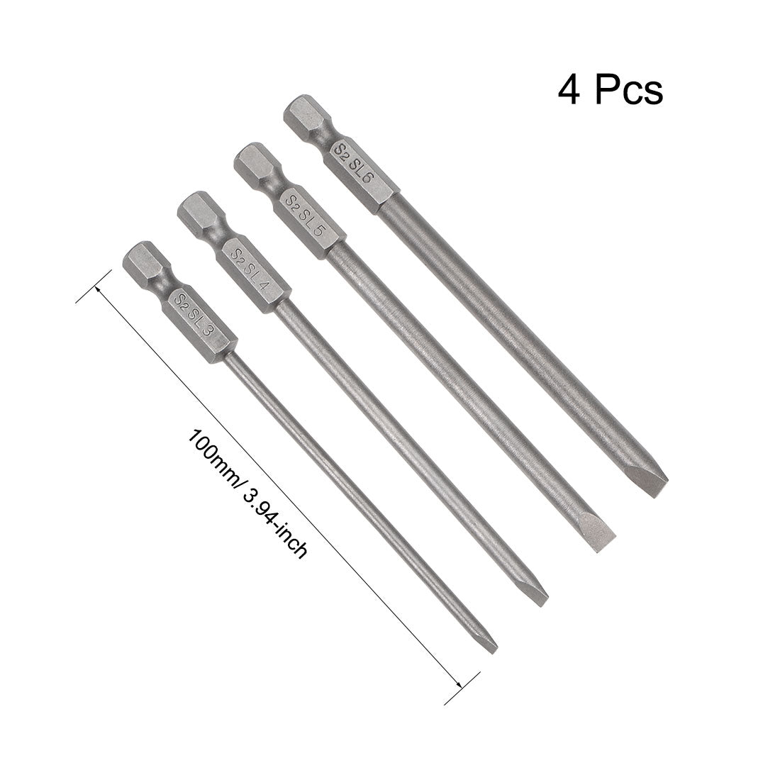 uxcell Uxcell Bits Satz Sechskantschaft magnetisch Schraubendreherbit S2 Schraubenzieher Satz Werkzeug Inch Länge 4pcs 1/4 * SL3-SL6 * 100mm