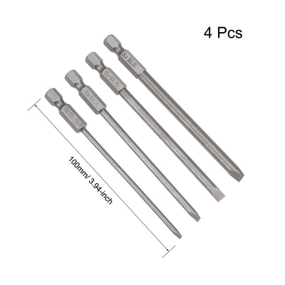 Harfington Uxcell Bits Satz Sechskantschaft magnetisch Schraubendreherbit S2 Schraubenzieher Satz Werkzeug Inch Länge 4pcs 1/4 * SL3-SL6 * 100mm