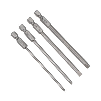 Harfington Uxcell Bits Satz Sechskantschaft magnetisch Schraubendreherbit S2 Schraubenzieher Satz Werkzeug Inch Länge 4pcs 1/4 * SL3-SL6 * 100mm