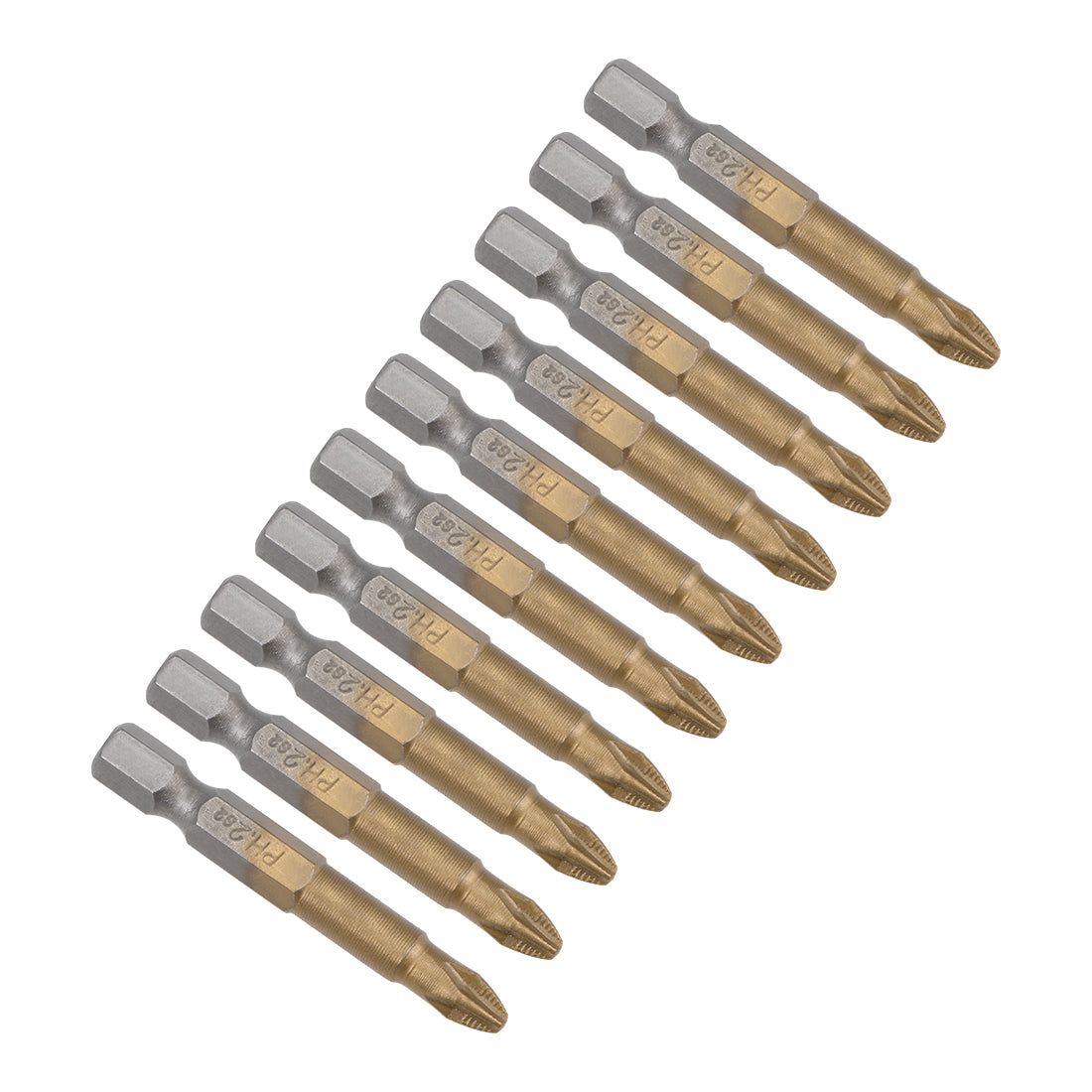 uxcell Uxcell Phillips Bits 10pcs 1/4-Inch Hex Shank Magnetic Cross PH2 Screwdriver Bit 50mm Length Titanium Plating S2 Non-Slip Screw Driver Set Brass Tone