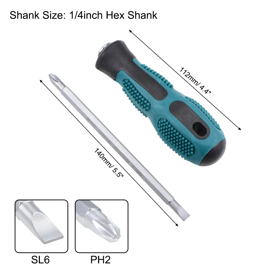 Harfington Magnetic Screwdriver Hex Shank Dual Way Slotted Phillips Screwdriver Bits W Round Shaft Non Slip Comfortable Handle