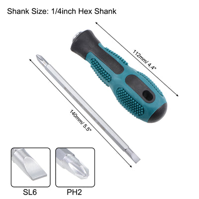 Harfington Magnetic Screwdriver Hex Shank Dual Way Slotted Phillips Screwdriver Bits W Round Shaft Non Slip Comfortable Handle