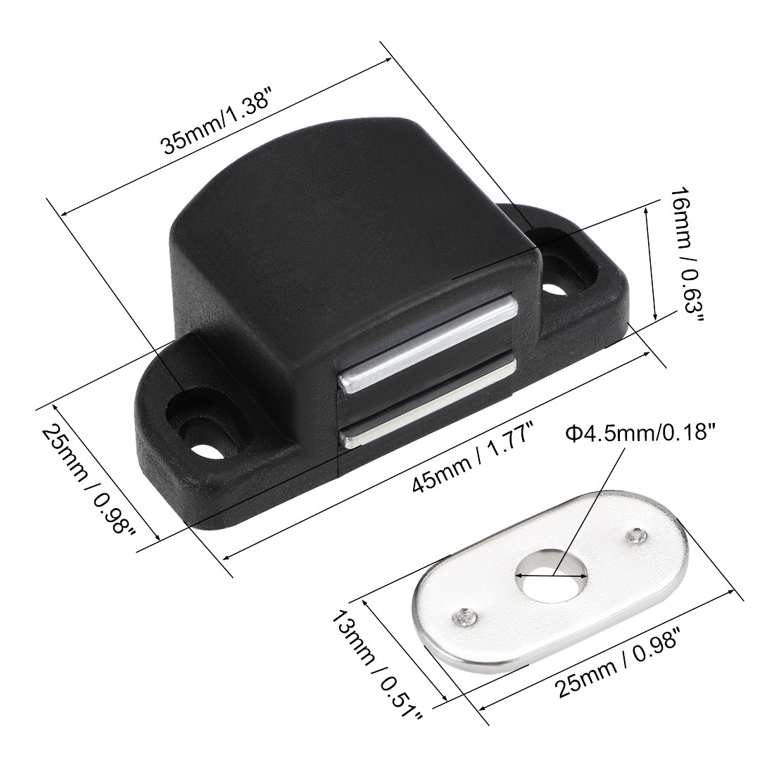 uxcell Uxcell Magnetic Latches Catch for Kitchen Bathroom Cabinet Door Plastic Black 2pcs