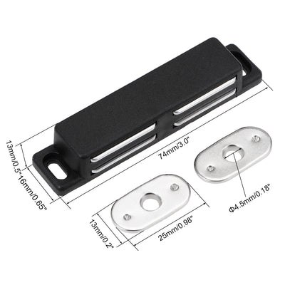 Harfington Uxcell Double Magnetic Latches Catch for Cabinet Door Cupboard 3" Long Black 4pcs