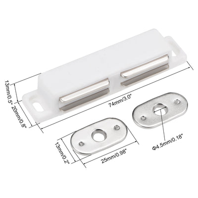 Harfington Uxcell Double Magnetic Latches Catch for Cabinet Door Cupboard 3" Long White 4pcs