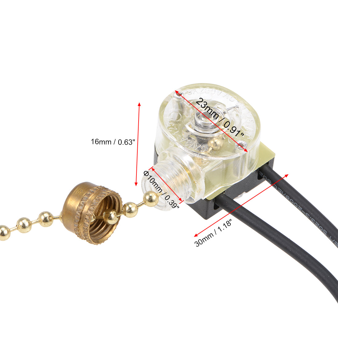 uxcell Uxcell Pull Chain Switch SPST for Ceiling Fan Light Lamp with 5cm Pull Chain Golden