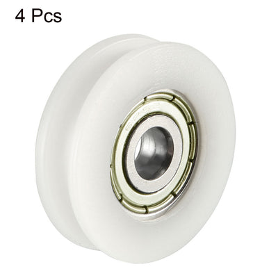 Harfington Uxcell 1.8mm Deep Metal V Groove Guide Bearing Pulley Rail Ball Wheel White 5x24x7mm 4pcs