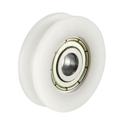 Harfington Uxcell 1.8mm Deep Metal V Groove Guide Bearing Pulley Rail Ball Wheel White 5x24x7mm 4pcs