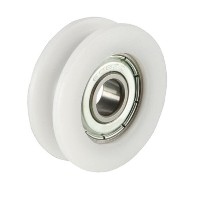 Harfington Uxcell 2.5mm Deep Metal V Groove Guide Bearing Pulley Rail Ball Wheel White 8x30x11mm 4pcs