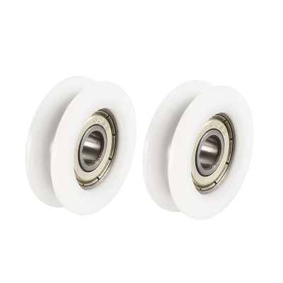 Harfington Uxcell 2.5mm Deep Metal V Groove Guide Bearing Pulley Rail Ball Wheel White 8x34x11mm 2pcs