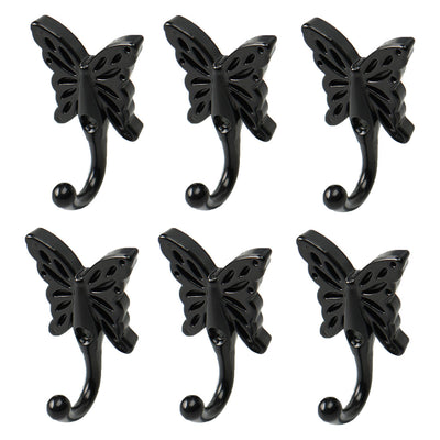 Harfington Uxcell 6pcs Robe Hooks Wall Mounted Zinc Alloy Coat Scarf DIY Hanger with Screws Black