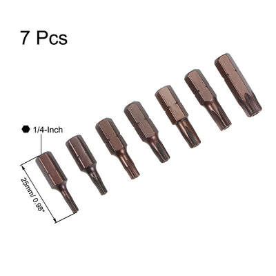 Harfington Uxcell Torx Bit magnetischer Schraubendreher Bit Satz S2 Driver Satz Werkzeug 1/4 Inch Sechskantschaft Länge H1 / 4 * 25mm * T10-T40 7st