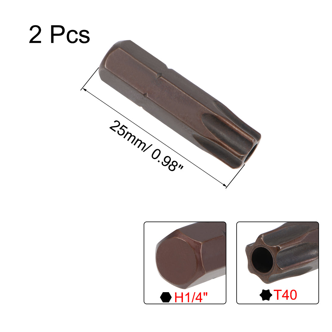 uxcell Uxcell Torx Bits 2pcs 1/4 Inch Hex Shank Magnetic TT40 Screwdriver Bit Set 25mm Length S2 Screw Driver Kit Tools