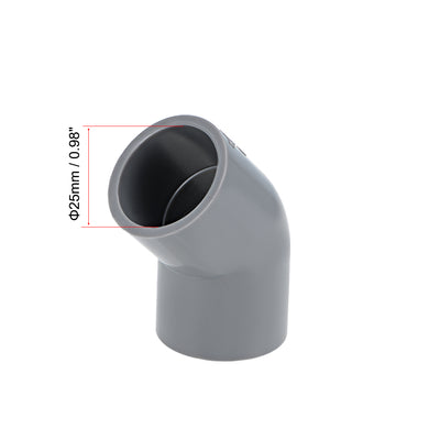 Harfington Uxcell PVC Pipe Fitting, 25mm Slip Socket, 45 Degree Elbow Connector Gray 10Pcs