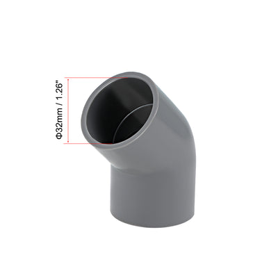 Harfington Uxcell PVC Pipe Fitting, 32mm Slip Socket, 45 Degree Elbow Connector Gray 10Pcs