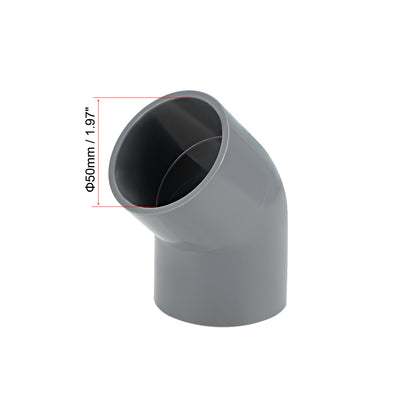 Harfington Uxcell PVC Pipe Fitting, 50mm Slip Socket, 45 Degree Elbow Connector Gray 2Pcs