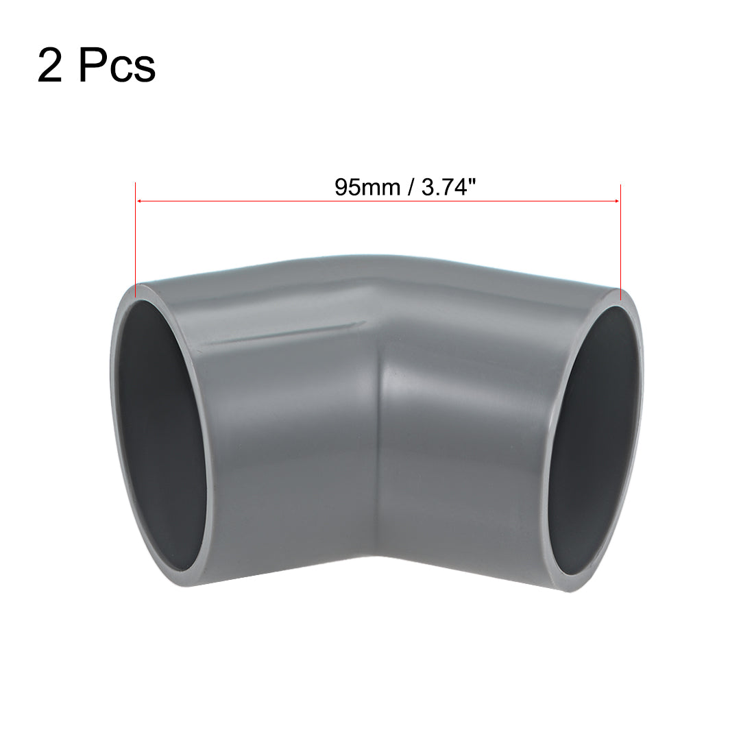 uxcell Uxcell PVC Pipe Fitting, 50mm Slip Socket, 45 Degree Elbow Connector Gray 2Pcs