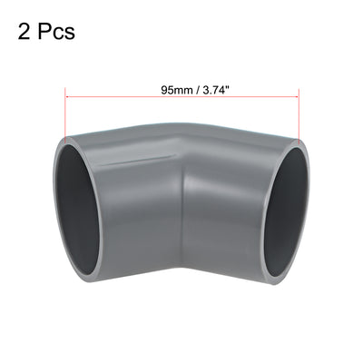 Harfington Uxcell PVC Pipe Fitting, 50mm Slip Socket, 45 Degree Elbow Connector Gray 2Pcs