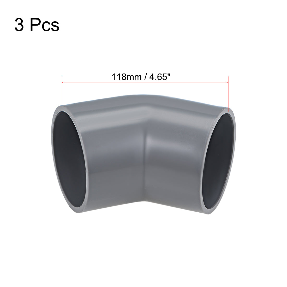 uxcell Uxcell PVC Pipe Fitting, 63mm Slip Socket, 45 Degree Elbow Connector Gray 3Pcs