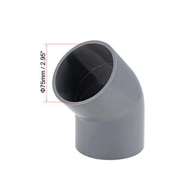 Harfington Uxcell PVC Pipe Fitting, 75mm Slip Socket, 45 Degree Elbow Connectors Gray