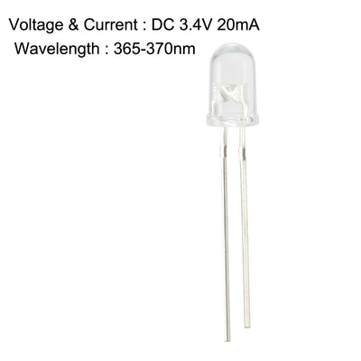 Harfington Uxcell 5pcs 5mm 365-370nm Light Emitting Diodes DC3.4V 20mA Purple Clear Round Lamp