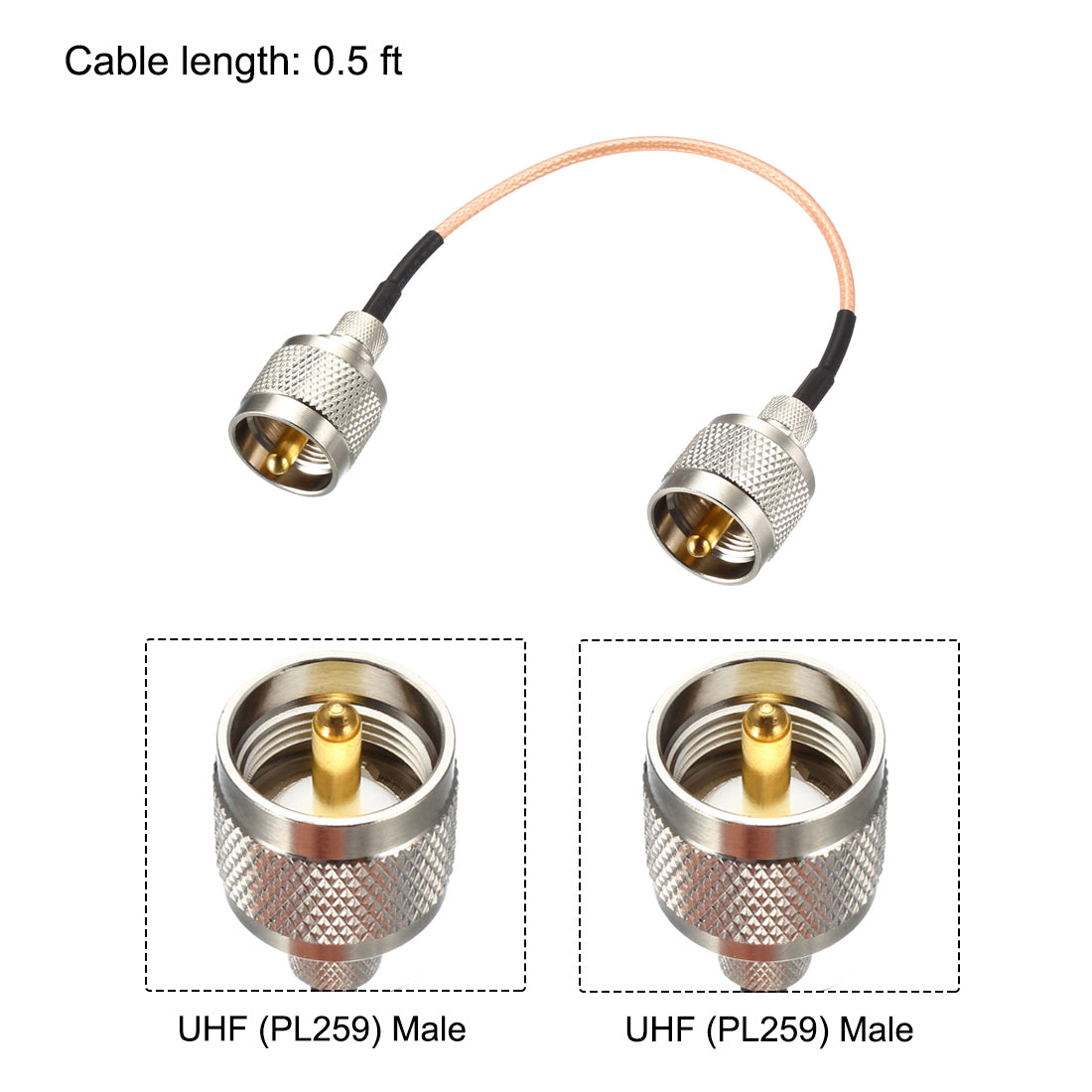 uxcell Uxcell UHF Male PL-259 to UHF Male PL-259 Low Loss Coax Jumper Cable 0.5-feet