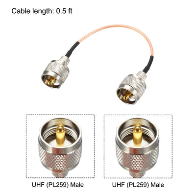 Harfington Uxcell UHF Male PL-259 to UHF Male PL-259 Low Loss Coax Jumper Cable 0.5-feet