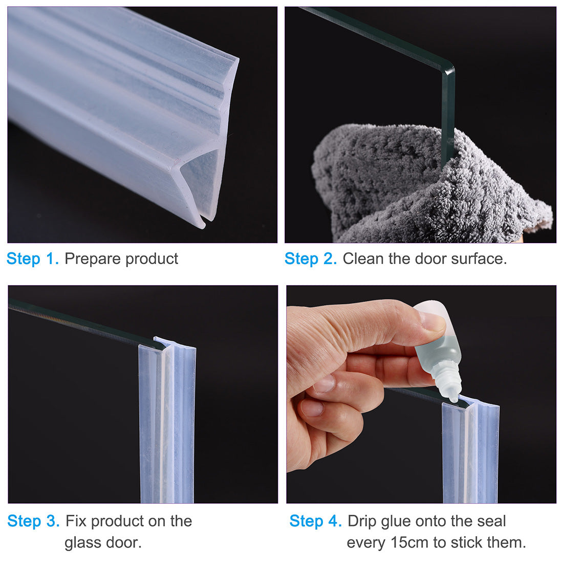 uxcell Uxcell Frameless Glass Shower Door Sweep - Door Bottom Side Seal Strip F-Type with 7/16"(11mm) Drip Rail - 5/16"(8mm) Glass x 39.37"(1000mm) Length