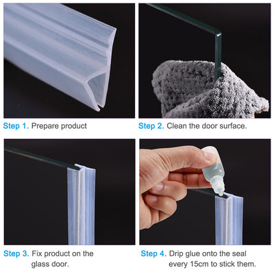 Harfington Uxcell Frameless Glass Shower Door Sweep - Door Bottom Side Seal Strip F-Type with 7/16"(11mm) Drip Rail - 5/16"(8mm) Glass x 39.37"(1000mm) Length