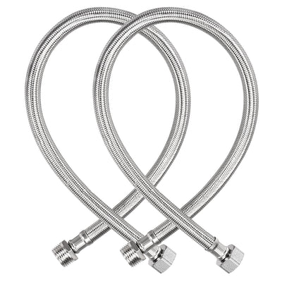 Harfington Uxcell Faucet Supply Line Connector G1/2 Female x G1/2 Male 24" Long SUS304 Hose 2Pcs