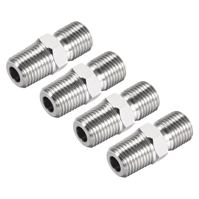 Harfington Uxcell Hex Nipple G1/4 Male x G1/4 Male 304 Stainless Steel Pipe Tube Fitting 4Pcs