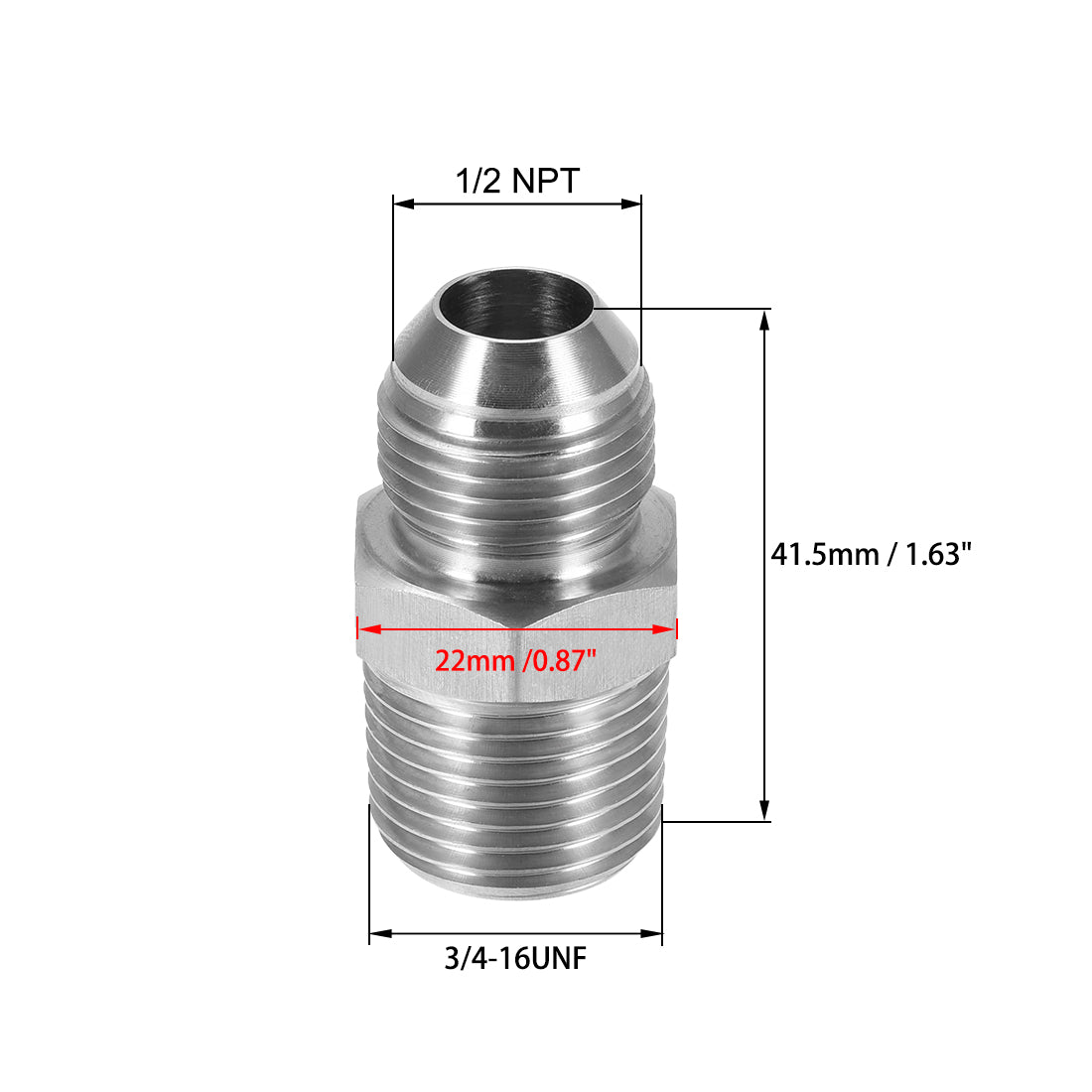 uxcell Uxcell Hex Nipple 1/2 NPT x 3/4-16UNF 304 Stainless Steel Pipe Tube Fitting