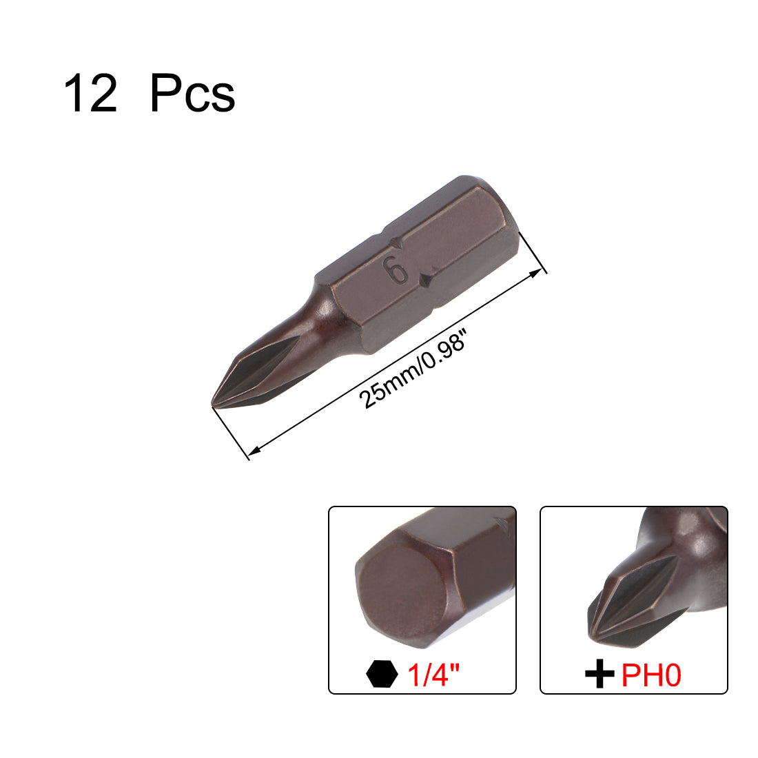 uxcell Uxcell 12Stk. Kreuzschlitzbit 1/4Zoll Sechskant Schaft 25mm Länge Kreuz PH0 Magnetisch Schraubendreher S2 Schraubenzieher Bit