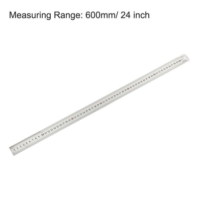 Harfington Uxcell Straight Ruler 600mm 24 Inch Metric Stainless Steel Measuring Tool with Hanging Hole 2pcs