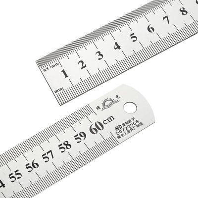 Harfington Uxcell Straight Ruler 600mm 24 Inch Metric Stainless Steel Measuring Tool with Hanging Hole 2pcs