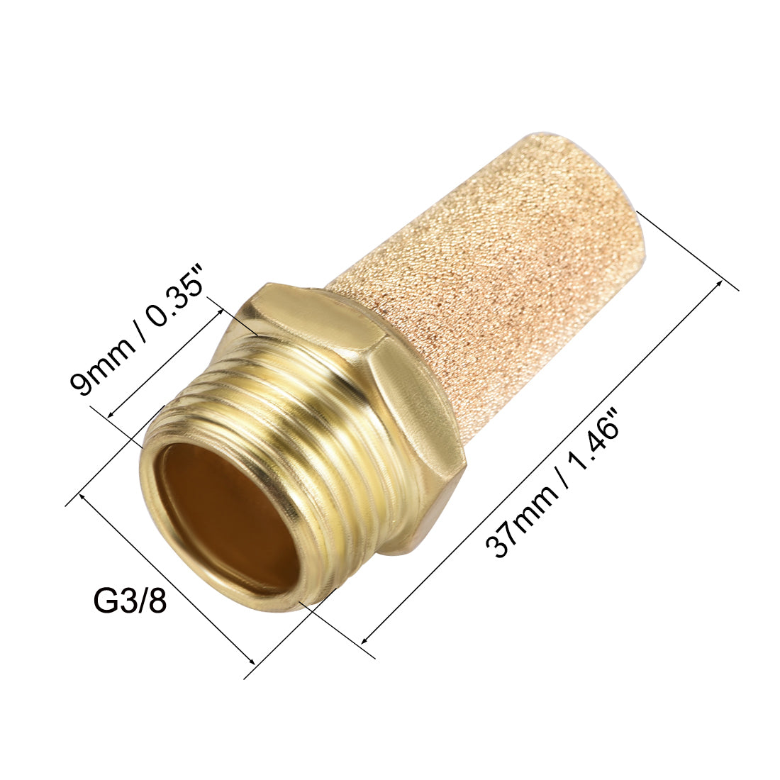 uxcell Uxcell Sintered Bronze Exhaust Muffler G3/8 - Brass Body Pneumatic Air Muffler Air Flow Speed Controller Brass Flow Control Muffler