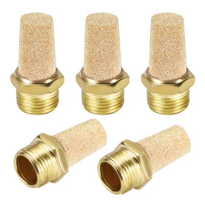 Harfington Uxcell Sintered Bronze Exhaust Muffler G3/8 - Brass Body Pneumatic Air Muffler Air Flow Speed Controller Brass Flow Control Muffler 5pcs