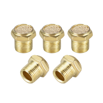 Harfington Uxcell Sintered Bronze Exhaust Muffler G1/8 - Brass Body Flat Pneumatic Air Muffler Air Flow Speed Controller Brass Flow Control Muffler 5pcs